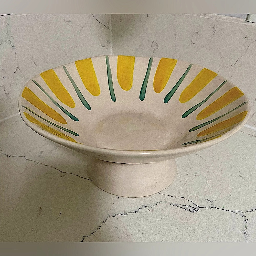 Threshold Yellow and Green Stoneware Serving Bowl w/ pedestal 🍋🍐🌿 - Picture 2 of 4